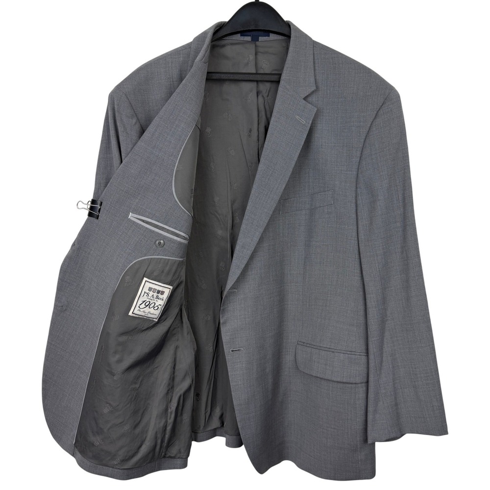 JOS A BANK 1905 52R Tailored Fit Plaid Grey‎ Wool Blend Jacket Blazer Sport Coat
